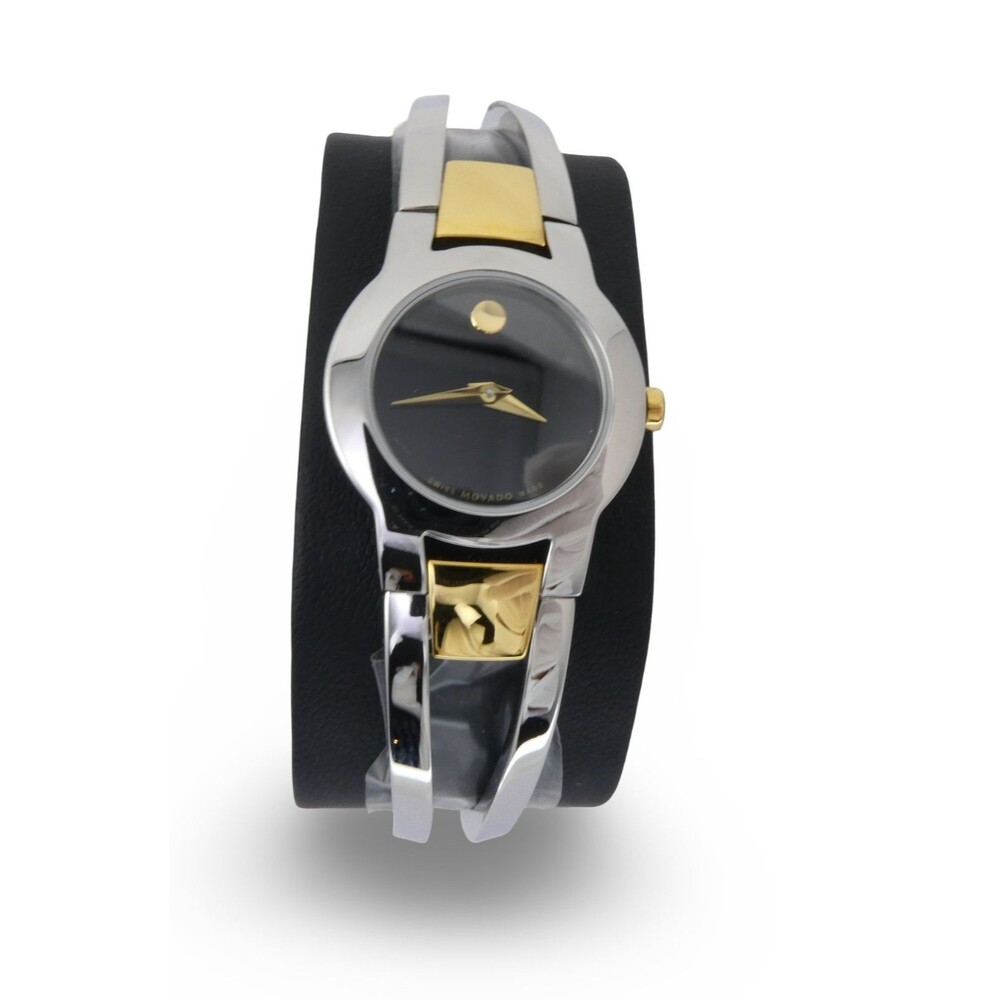 Movado Amorosa 0606893 Black Dial Two Tone Swiss Steel Ladies Wrist watch NEW